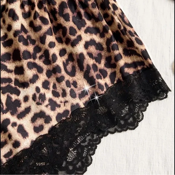 Black & Leopard, Silky & Floral Lace, Lingerie Bodysuit - Picture 5 of 10